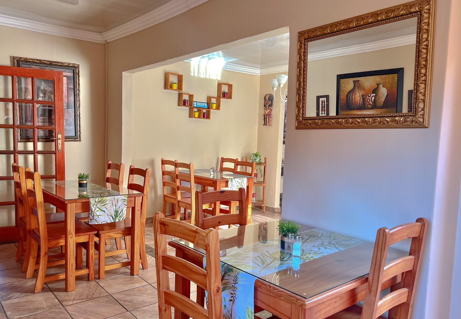 Dining area set for breakfast